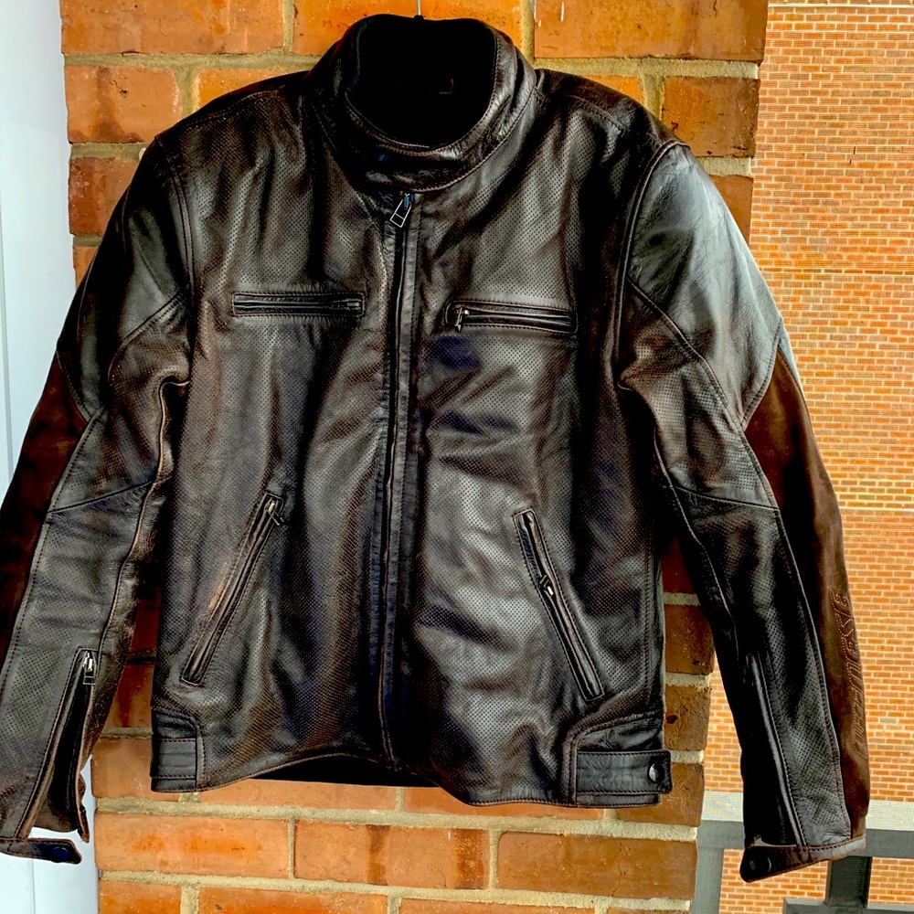 Dainese perforated brown leather moto jacket